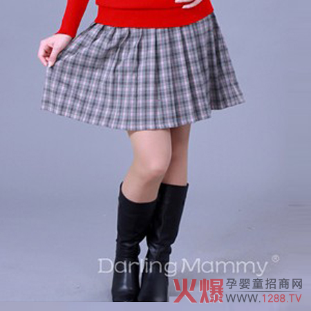 媽咪可人英倫風(fēng)小方格孕婦百褶裙