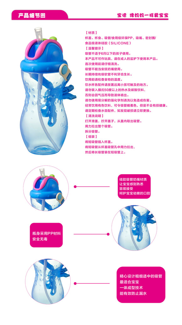 寶德防漏軟嘴吸水杯藍