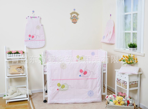 哈尼寶貝兒童家紡五件套粉