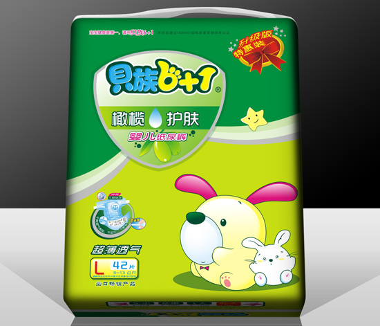 貝族6+1橄欖護(hù)膚+雙彈力腰圍紙尿褲L碼