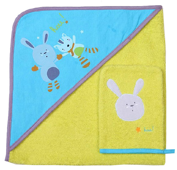 母之戀貓兔Baby寶寶頭包被+洗澡手套