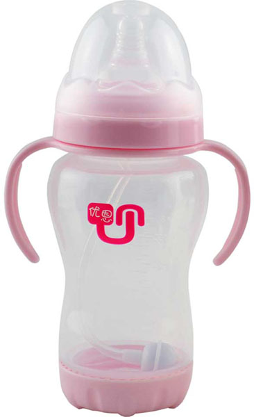 優(yōu)恩粉色寬口防脹氣PP奶瓶270ml
