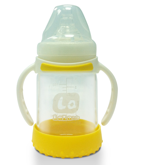 樂樂寶貝嬰幼兒直立帶柄黃色奶瓶