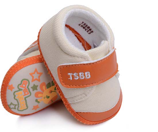 天使之嬰珠地布+PU幼兒學(xué)步鞋橙色