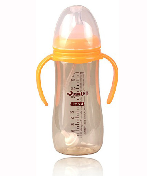 U親A313PPSU寬口大圓弧帶柄自動奶瓶300ml