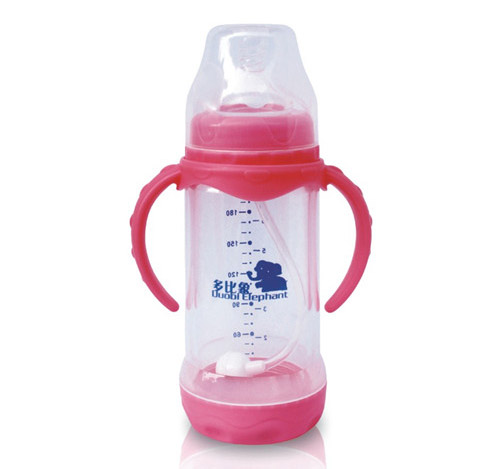 多比象帶手柄嬰兒奶瓶粉色