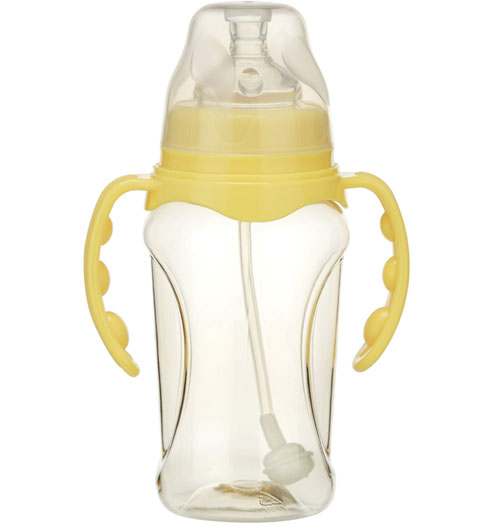 嬰之美寬口雙耳自動(dòng)圓弧形PPSU奶瓶270ML黃色