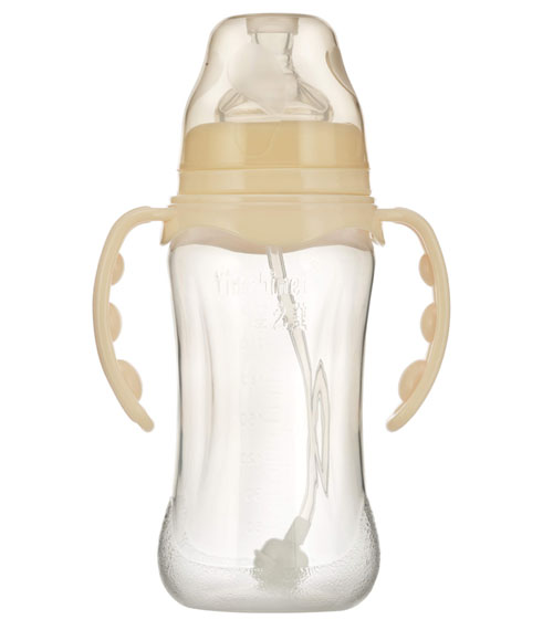 嬰之美寬口雙耳自動弧形PP嬰兒奶瓶300ML乳白色