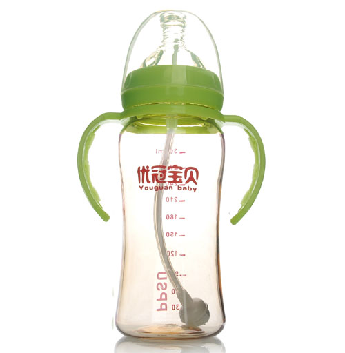 優(yōu)冠寶貝PPSU寬口帶柄自動(dòng)奶瓶300ml綠色