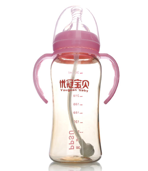 優(yōu)冠寶貝PPSU寬口帶柄自動奶瓶300ml紅色