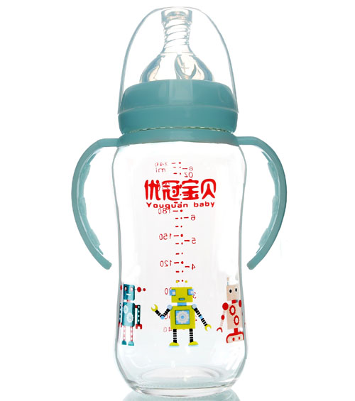 優(yōu)冠寶貝鈦金玻璃奶瓶240ml藍(lán)色