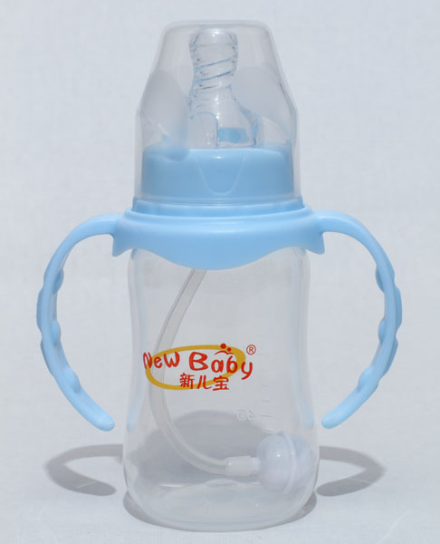 新兒寶天藍(lán)色雙耳自動(dòng)圓腰形PP奶瓶120ml