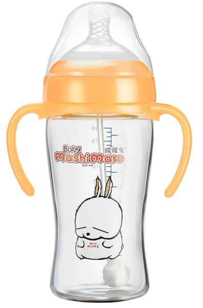 矇矇兔橙色寬口晶鉆玻璃奶瓶300ml