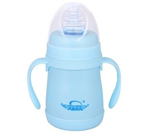 天使貝貝帶手柄不銹鋼奶瓶藍(lán)色