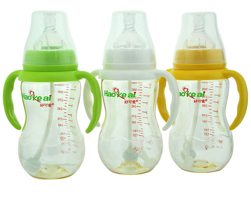 好可愛寬口自動(dòng)吸管手柄弧形奶瓶330ml