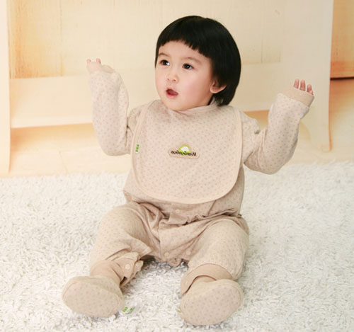 棉果果彩棉提花寶寶連體衣