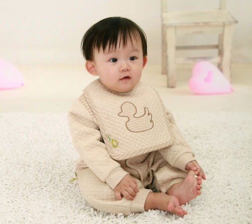 棉果果彩棉空氣層棉衣套裝