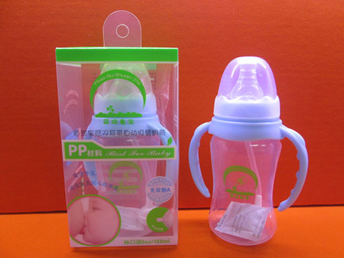 苗哺專(zhuān)家5安標(biāo)口雙耳帶自動(dòng)吸管pp奶瓶150ml