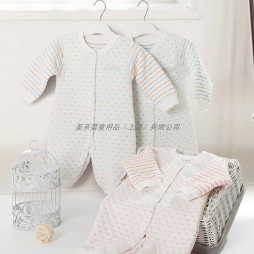 美親嬰兒有機棉條紋連體服