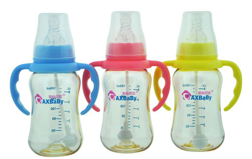 安心貝比雙柄標(biāo)口自動(dòng)吸管弧形奶瓶180ml