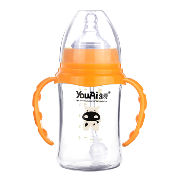 幼愛帶柄自動吸晶鉆玻璃寬口奶瓶180ml