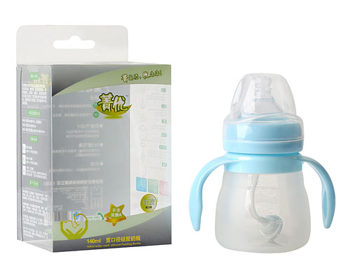 寬口徑硅膠奶瓶140ml藍色