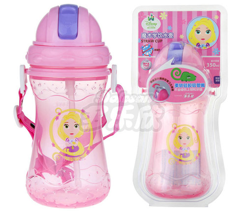 迪士尼寶寶術(shù)滑蓋學飲吸管水壺粉色長發(fā)公主