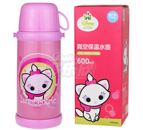 迪士尼寶寶不銹鋼真空保溫水壺粉色瑪麗貓