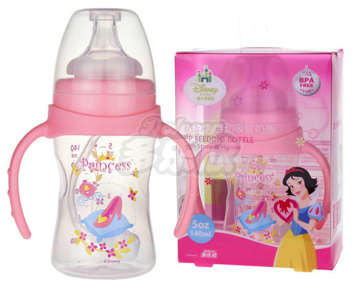 迪士尼寶寶寬口徑手柄自動吸管奶瓶(小號)140ml