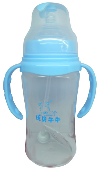 優(yōu)貝牛牛藍(lán)色寬口雙柄全自動PP奶瓶300ml