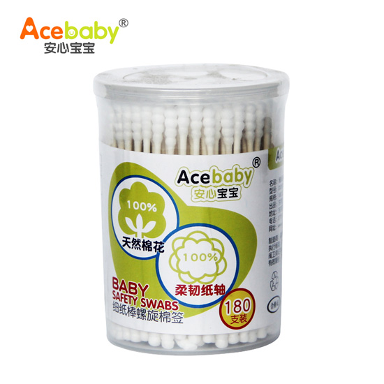安心寶寶細(xì)紙棒螺旋棉簽180支裝正面