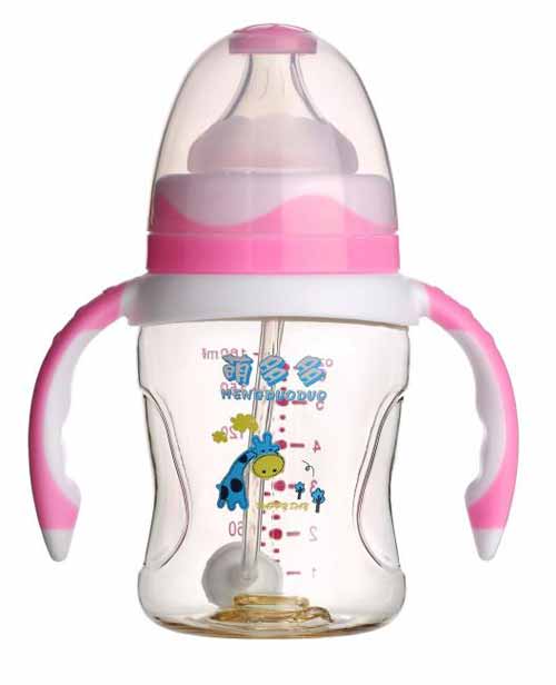 萌多多PPSU寬口180ml雙色紅白手柄自動(dòng)奶瓶