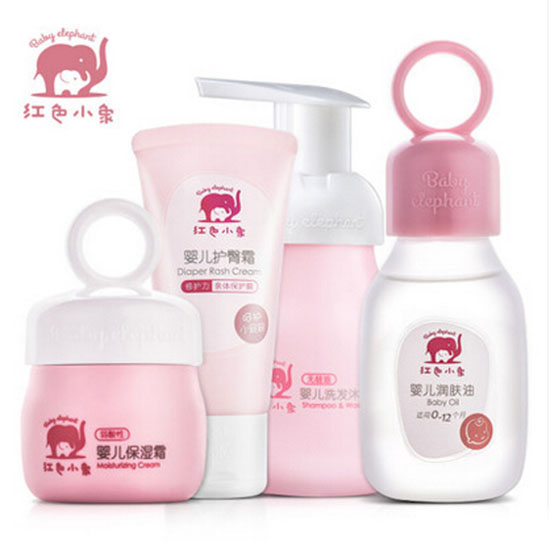 紅色小象嬰兒洗護(hù)四件套裝 兒童護(hù)膚沐浴寶寶保濕霜