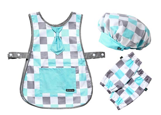 Potdemiel藍色方格圍裙