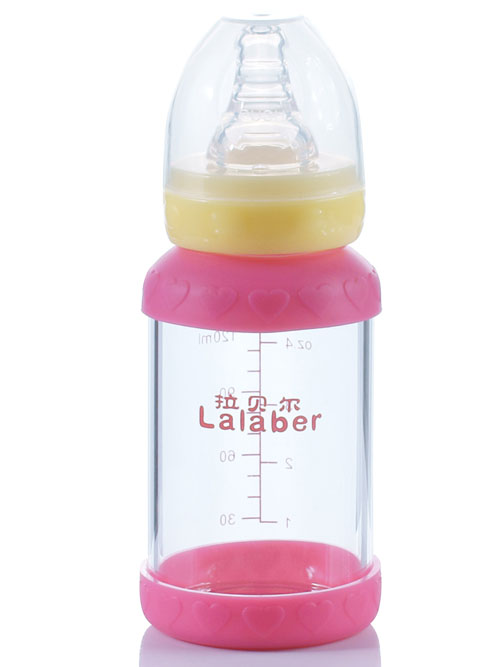 拉貝爾4安士標(biāo)準(zhǔn)口徑連藍色感溫保護環(huán)玻璃奶瓶