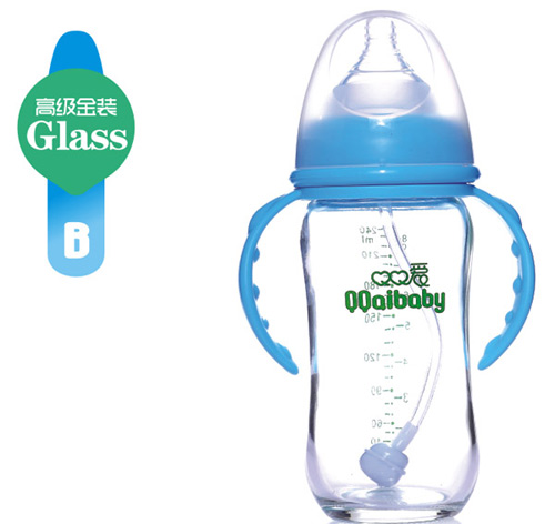 Q0愛寬口徑雙柄自動鋼化玻璃奶瓶240ML