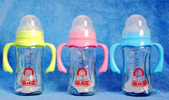 菲兒寶240毫升鈦金抗摔玻璃奶瓶(藍(lán)-粉-綠)