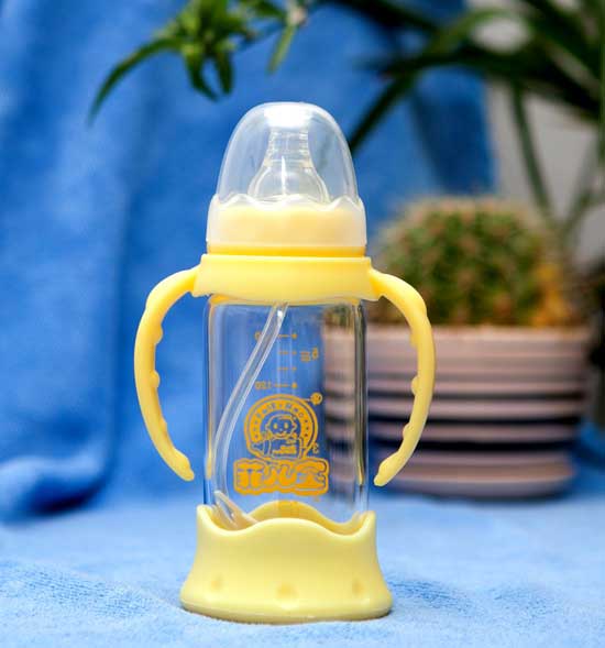 菲兒寶150毫升標(biāo)口晶鉆防爆防脹氣玻璃奶瓶(黃)