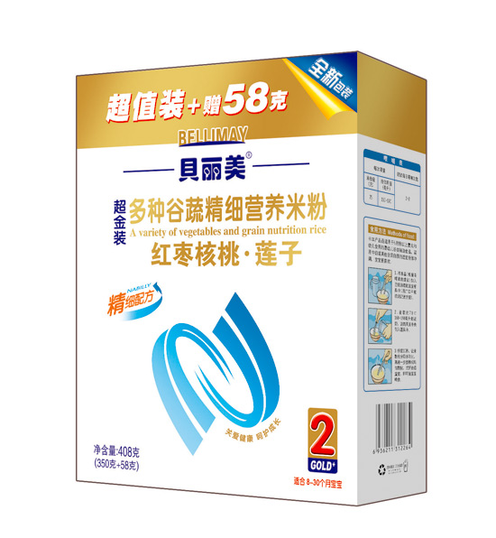 貝麗美紅棗核桃蓮子精細(xì)營養(yǎng)米粉408克盒裝