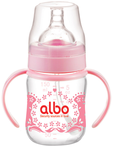 愛(ài)樂(lè)寶150ml自動(dòng)晶鉆玻璃奶瓶粉紅