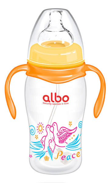 愛樂寶300ml寬口圓弧自動奶瓶桔色