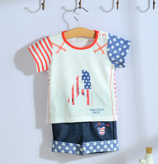 安米小熊美國寶貝短袖肩開套裝1107