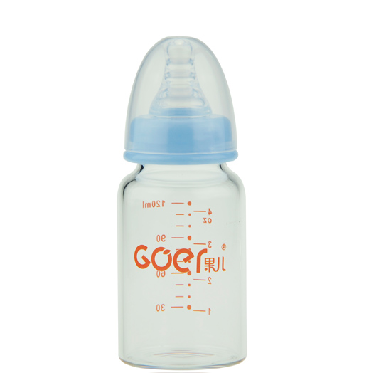 果兒120ML標(biāo)口晶鉆玻璃奶瓶藍(lán)色