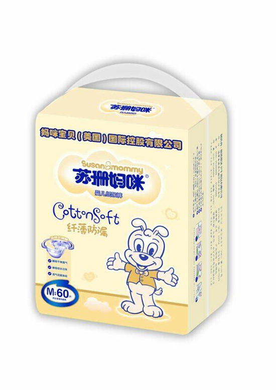 蘇珊媽咪纖薄防漏嬰兒紙尿褲M60片(黃色裝)