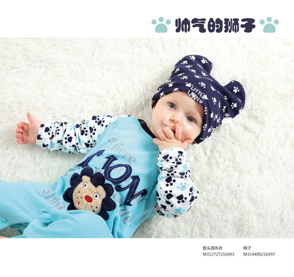 棉果果秋季帥氣獅子系列套頭連體衣