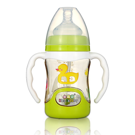 小孩國寬口扣底自動(dòng)PPSU安全奶瓶180ML青色