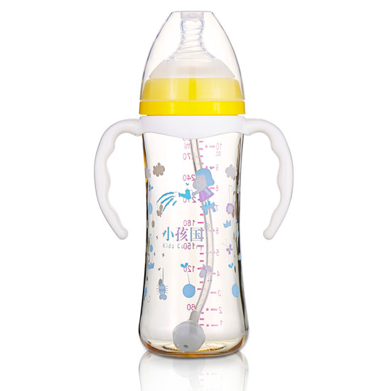 小孩國(guó)寬口時(shí)尚自動(dòng)PPSU安全奶瓶320M黃色