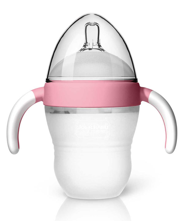 小袋鼠巴布小蜜桃硅膠奶瓶160ml粉色