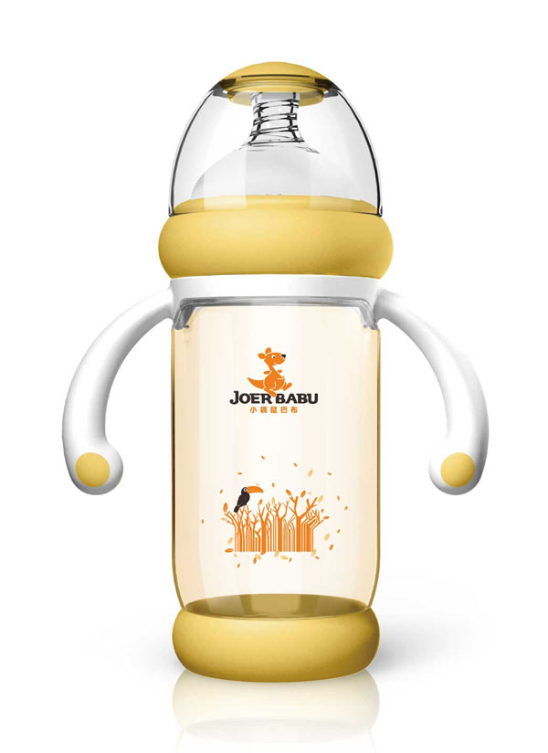 小袋鼠巴布PPSU防燙自動寬口奶瓶240ml黃色