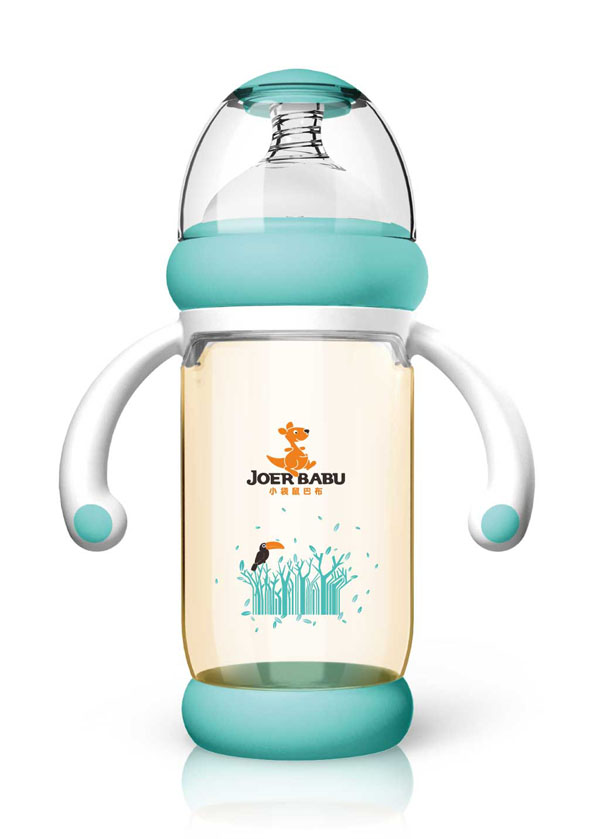 小袋鼠巴布PPSU防燙自動寬口奶瓶240ml藍色